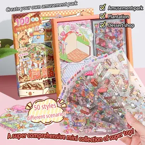 One Box 100 Stickers 50 Different Miniature Scene Kit, Stress Relief 3D Stackable House DIY Craft Decal Sticker Material, Art Stickers, DIY Decorative Stickers