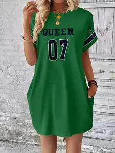 'queen 07' T-Shirt Dress, Summer Casual Wear, Comfortable & Stylish Design, Perfect for Daily, Ideal for Warm Weather