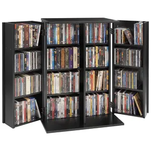 VEVOR Media Storage Cabinet, 4-Tier DVD Shelf Organizer, 24.02 x 14.49 x 33.31 in Multimedia Storage Organizer for CDs, DVDs, Books, Games, CD Shelf for Living Room, Home Office, Recording Room, Black