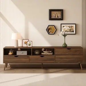 Mid Century TV Stand with 2 Drawers, 1 Drop-down Door, Media Console Table for TVs up to 80'', Entertainment Center with Storage for Living room, Bedroom, Home Theatre