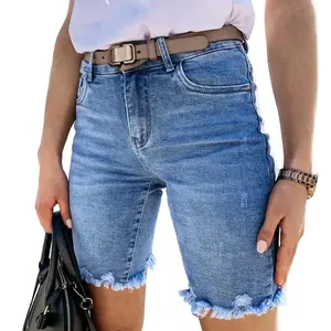 Denim Hole Shorts Wish Fashion Raw Edge Tassel Jeans Women's Raw Edge Tassel Detail Women's Wear