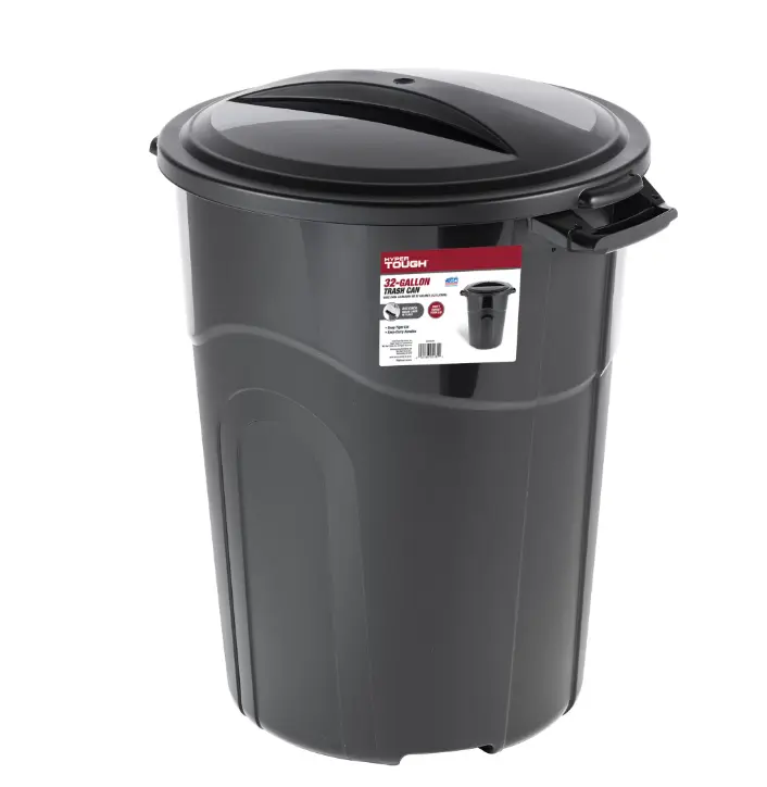 Hyper Tough 32 Gal Heavy-Duty Injection-Molded Trash Can with Click-Lock Lid, Plastic Home Care Bin
