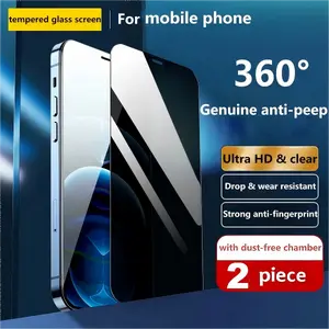 Smartphone 360° Anti-Peep Tempered Glass Screen Protector with Dust-Free Chamber Blue Light Blocking Scratch Resistant Ultra-Clear Display Anti-Fingerprint MagSafe Titanium Case Protection Full-Screen Coverage Easy Installation 2 Piece - Cellphone