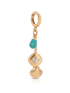 Ettika Golden Shore Bikini Charm Waterproof Stainless Steel 18k Gold Plated with Mother of Pearl & Turquoise Bead 2.81 Inches Length Gold Pendant Gold Statement Chain
