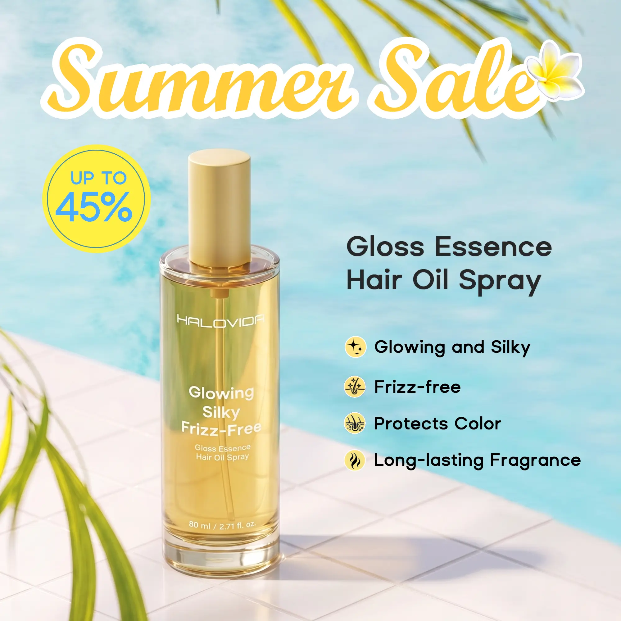Halovida Gloss Essence Hair Oil Spray,Glowing & Silky Hair,Repair & Heat Protection,Advanced Color Protection,Long-lasting Fragrance,Clean,Jojoba Oil,With Camellia Squalane,ZORYALYS Complex Haircare