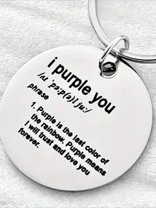 "i Purple You" Letter Print Stainless Steel Keychain, Simple Style Durable Key Ring for Clothing and Hat Accessories, Fashion Accessories for Men & Women