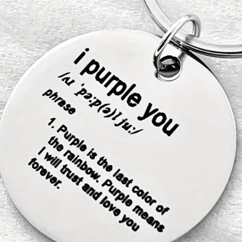 "i Purple You" Letter Print Stainless Steel Personalized Keychain, Simple Style Durable Key Ring for Clothing and Hat Accessories, Fashion Accessories for Men & Women