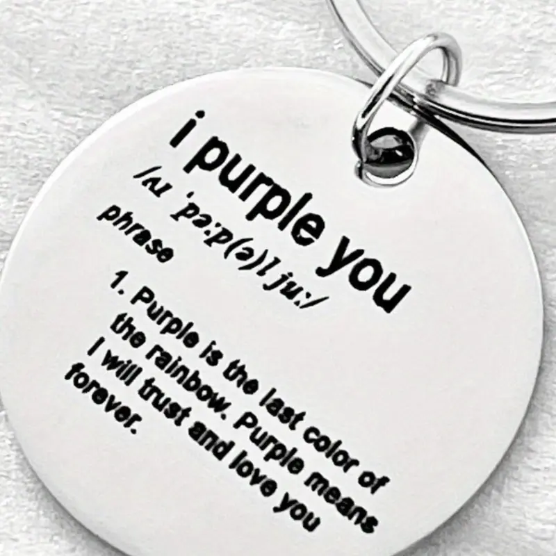 "i Purple You" Letter Print Stainless Steel Personalized Keychain, Simple Style Durable Key Ring for Clothing and Hat Accessories, Fashion Accessories for Men & Women