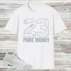 Sneaker Match Shirt for Jordan 3 Pure Money, White Metallic Silver, Jordan 3 Pure Money Matching Shirts