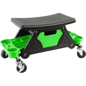 24986 Heavy-Duty Rolling Workbench and Creeper Seat, Mechanics Stool with Wheels, Creepers, Shop Stools with Wheels, Automotive, Green and Black 300 LB Capacity