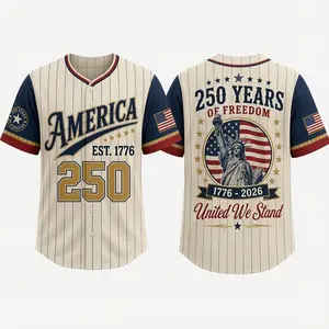 America 250 Years of Freedom 1776-2026 Baseball Jersey Red Pinstripe Design with Statue of Liberty and American Flag