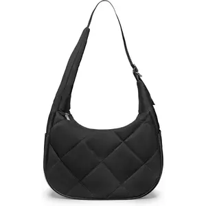 Small Crescent Shoulder Bag for Women, Cute Lightweight Puffer Nylon Purse, Everyday Handbag with Adjustable Strap