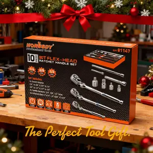 Father's Day Gift- 10PC Flex-Head Ratchet Set, Tools and Gadgets Work Mechanic Tools with 1/4", 3/8" & 1/2" Drive Socket Wrenches, 90-Tooth Quick-Release Reversible Low-Profile Design, 4", 6", 10" Extension Bars & 4 Adapters for Bike, Home Repair