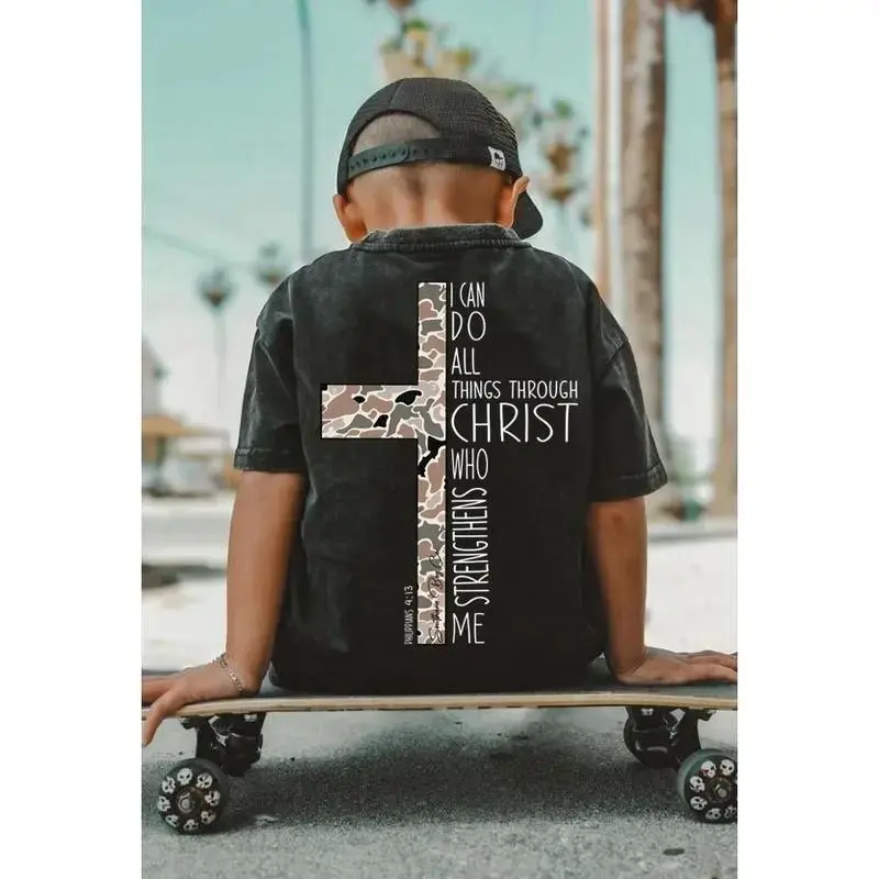 Youth Christ Strengthens Me T-shirt, #southernboy Clothes for #Kjds, Western Style, Trending Summer Shirt, Casual Cotton, Gift for Son, Family Apparel