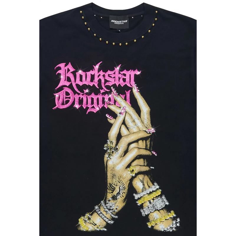 Heavenly Black Rhinestone Short Sleeve Tee Shirt