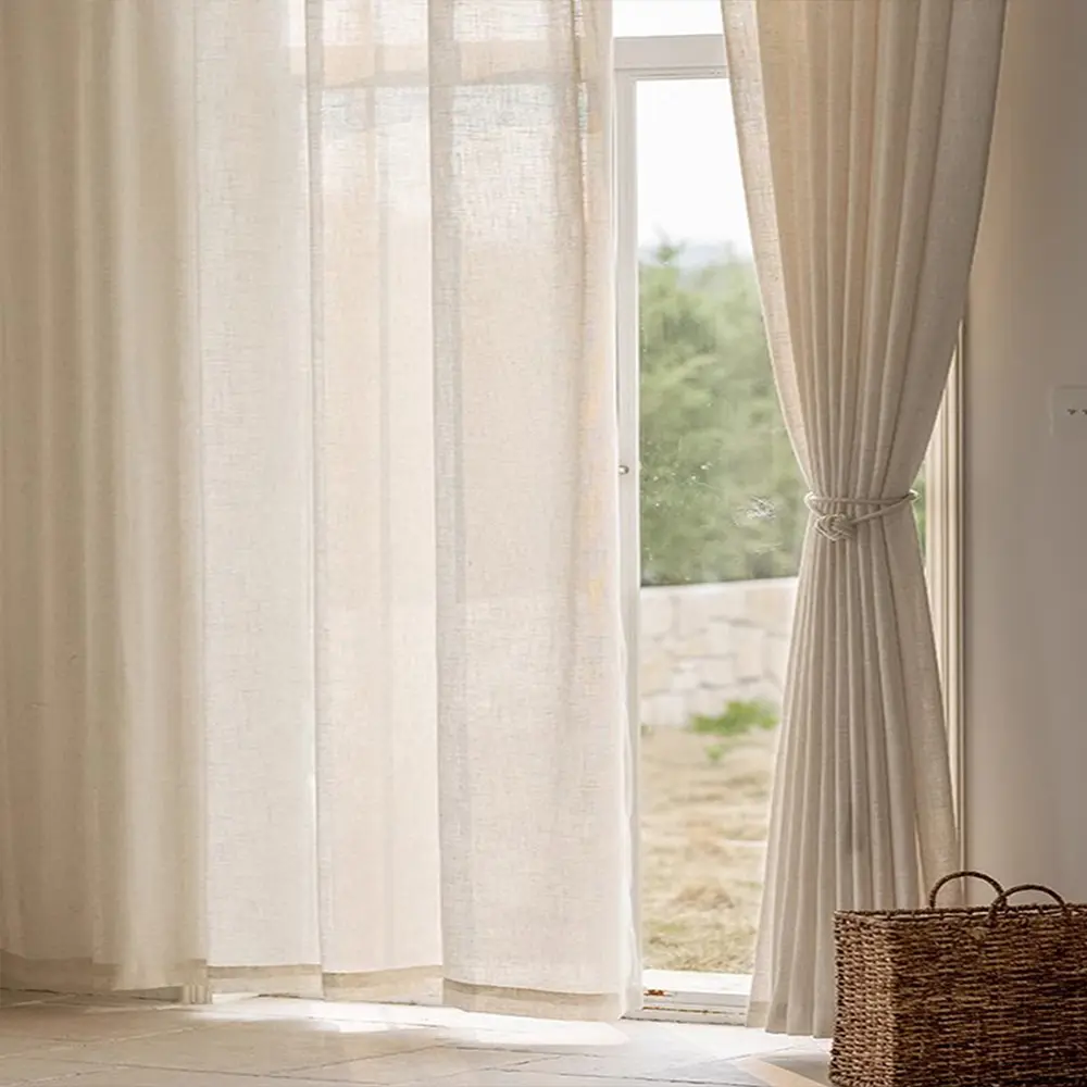 Japanese Style Soft Linen Sheer Blackout Curtain, Window Curtains, Perfect for Bedroom & Balcony, Gentle Light Filtering for a Cozy Atmosphere
