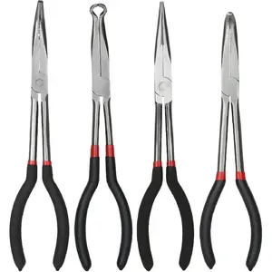 Long Needle Nose Pliers Set - 4 in 1 Bent Needle Nose Pliers 90 Degree - 11 inch Spark Plug Wire Removal Tool for Wire Bending,Shaping,Trimming