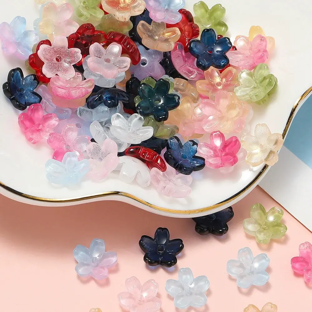 100pcs 11mm Sakura Glass Beads, Transparent Gradient Flower Cap Beads, DIY Mix Beads, Decorative Beads, DIY Jewelry Making, Jewelry Making Supplies, Necklace, Bracelet, Earrings, Hair Accessories, Diy Beading Accessories, DIY Jewelry Decoration