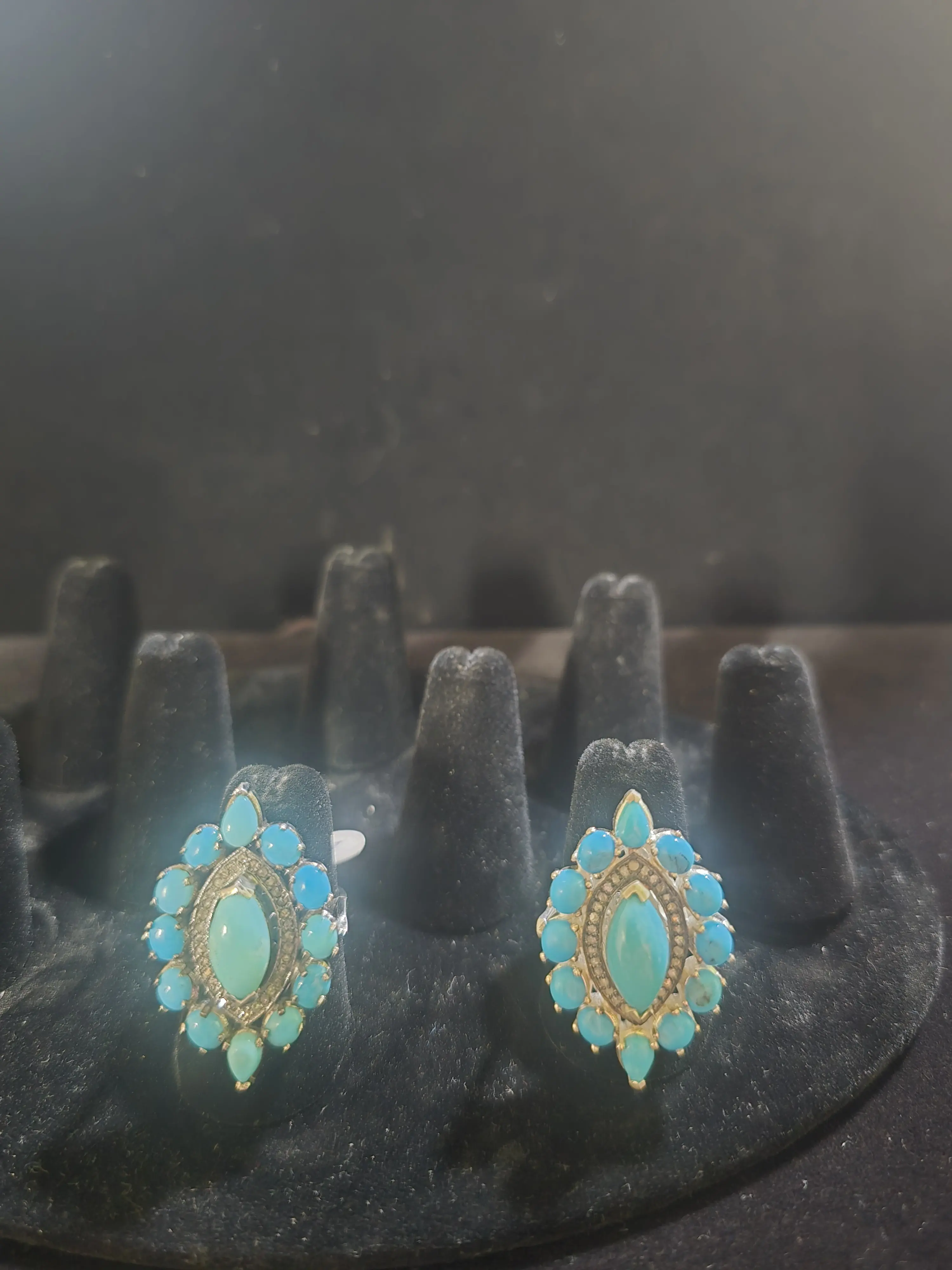 Sterling Silver Sleeping Beauty Turquoise with Diamonds Ring