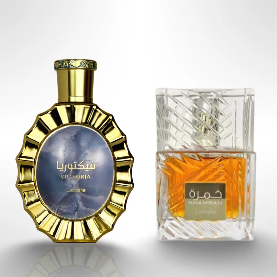 Lattafa Victoria & Khamrah 100ml EDP Unisex Fragrance Multi-Pack Gift Set - Exotic Floral Eau Perfume, Arabian Scent, Amber Vanilla, Citrus Woody Musky Punchy Couples Fragrance Bundle (Beauty & Personal Care)