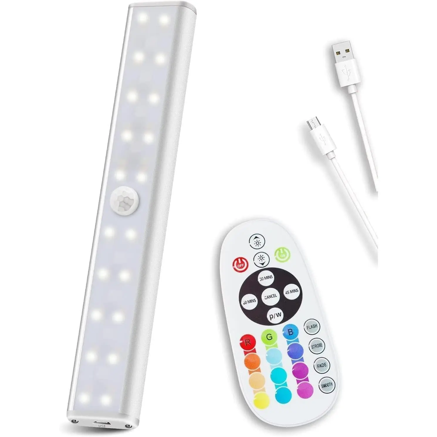 Remote Control RGB Lights Under Cabinet Lighting Rechargeable, 48-LED Wireless Kitchen Counter Lights Closet Light RGB Bar Perfect for Indoor Pantry Display Shelf Hallway 1 Pack, 15 Color Changing