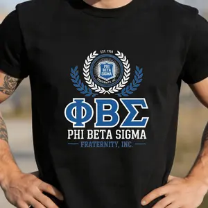 Men's Crew Neck T- Shirt Black Phi Beta Sigma Fraternity Inc Greek Letters Laurel Wreath Design for Formal Events and Daily Wear.png