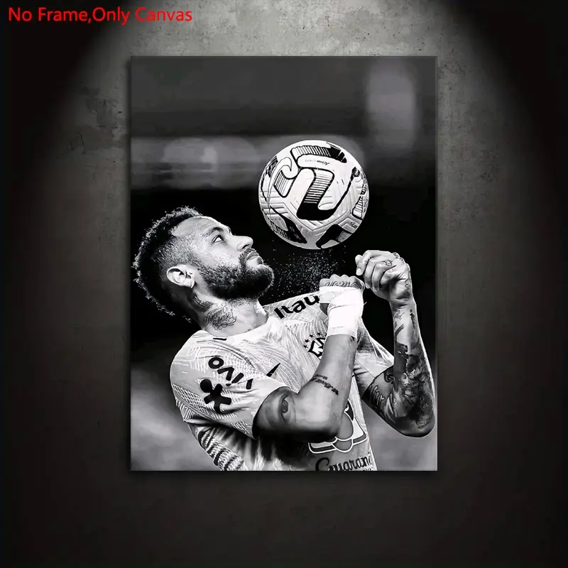 1 piece/set frameless canvas painting print poster, Unframed Art Print, Artistic home decor, classic realistic style art, Neymar Jr. controlling soccer ball, gift for football culture enthusiasts, ideal for home wall decoration