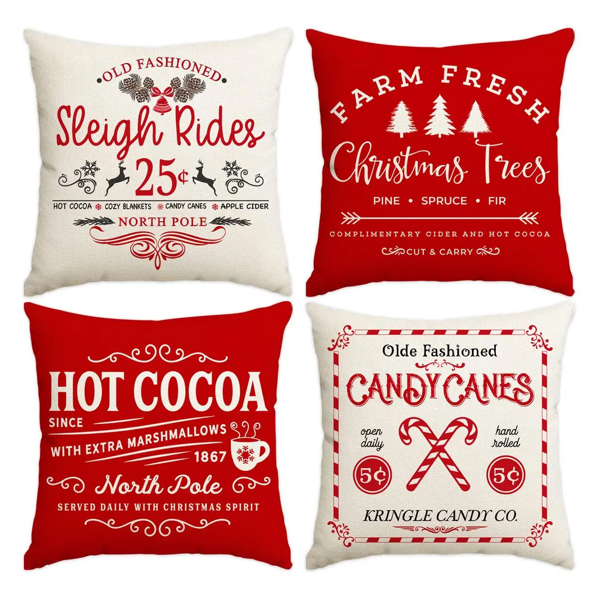 Christmas Themed Cushion Cover, 4 Counts/set Square Throw Pillow Cover, Household Decoration Supplies for Home Living Room Bedroom