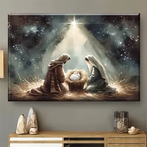 1pc Framed Painting, Christian Nativity Canvas Print With Wooden Frame. Wall Art Decor Living Room, Bedroom, Home Office And Festival Her/Him. Ready To Hang