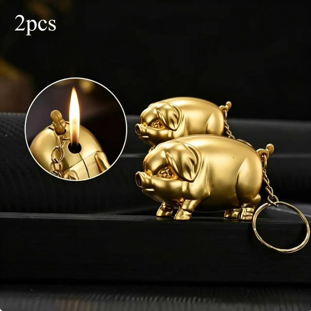 Butane-free, Creative Pig-shaped Lighter, Direct-flame Type, Adjustable Flame, Refillable, Suitable For Camping, Barbecuing and Cooking