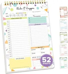 Decorably 52 Sheets Colorful Pastel Undated Daily Planner Pad - 6.5x10in Spring-Bound to Do List Notepad for Schedule, Priorities, Agenda, Water Intake, Meals, Notes and Doodles, Easy Tear-Off Design