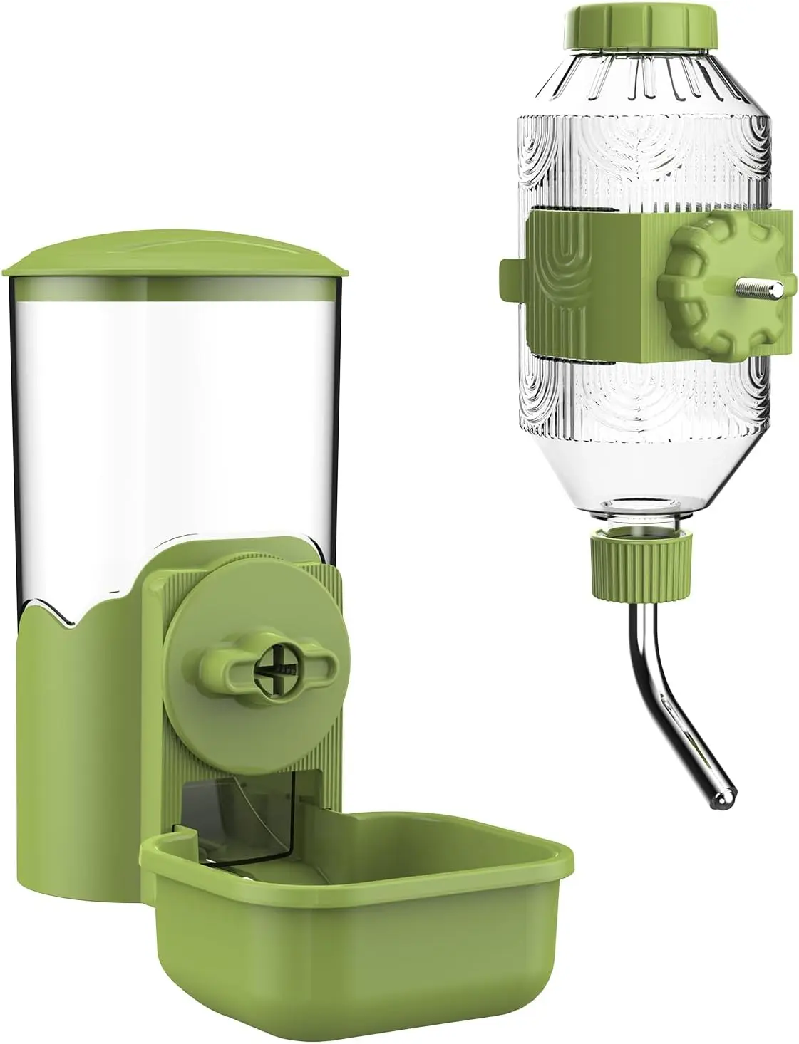Automatic Pet Food & Water Dispenser System - Gravity Feed Cage Feeding Station, Auto Feeders for Small Animals (Rabbits, Puppies, Kittens, Guinea Pigs) (Green)