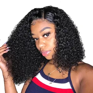 Jerry Curly Short Black 4X4 Closure Lace Bob Wig with Transparent Lace Wigs Curly PrePlucked Virgin Human Remy Hair Wigs for Black Women 100% Remy Human Hair 14 Inches Length Soft Healthy Thick