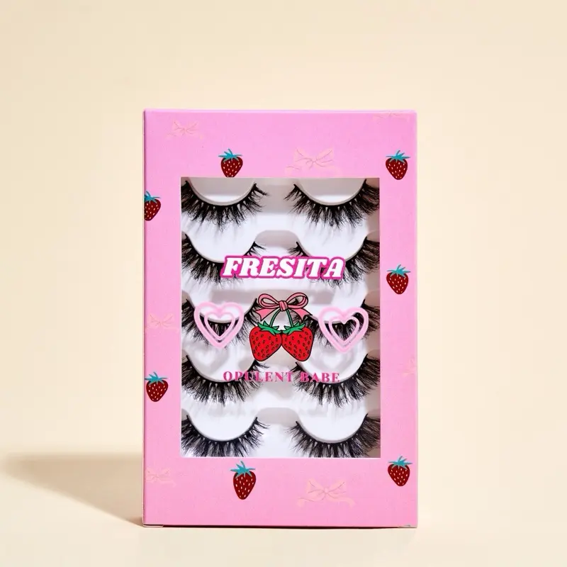 Fresita 5 Pair Lash Pack Faux Mink - Opulent Babe Cosmetics Fluffy Eyelashes for Every Mood Shortcake Fresa Berry Kissy Strawbibi Mamacita Lightweight Reusable Cruelty-Free