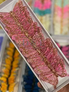 3 Inches Pink Decoration Butterflies With Rose Gold Glitter Pack of 12