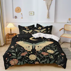 Three-Piece Moon Night Butterfly Wildflower Starry Sky Bedding Set, Includes One Fitted Sheet and Two Pillowcases, Bedroom Bedding Set