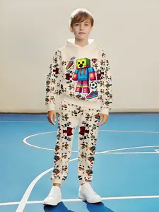 Boys' Fashion 3D Print Robot Theme Casual Pullover Sweatshirt, Graphic Team Hoodie, Long Sleeve Fitted Top for Spring & Fall, Suitable for Ages 5+