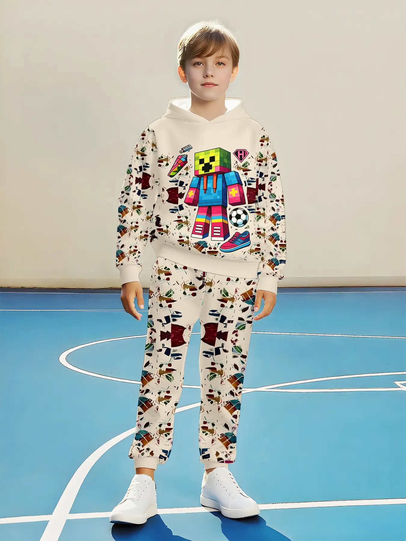 Boys' Fashion 3D Print Robot Theme Casual Pullover Sweatshirt, Long Sleeve Fitted Top for Spring & Fall, Suitable for Ages 5+, Graphic Hoodie