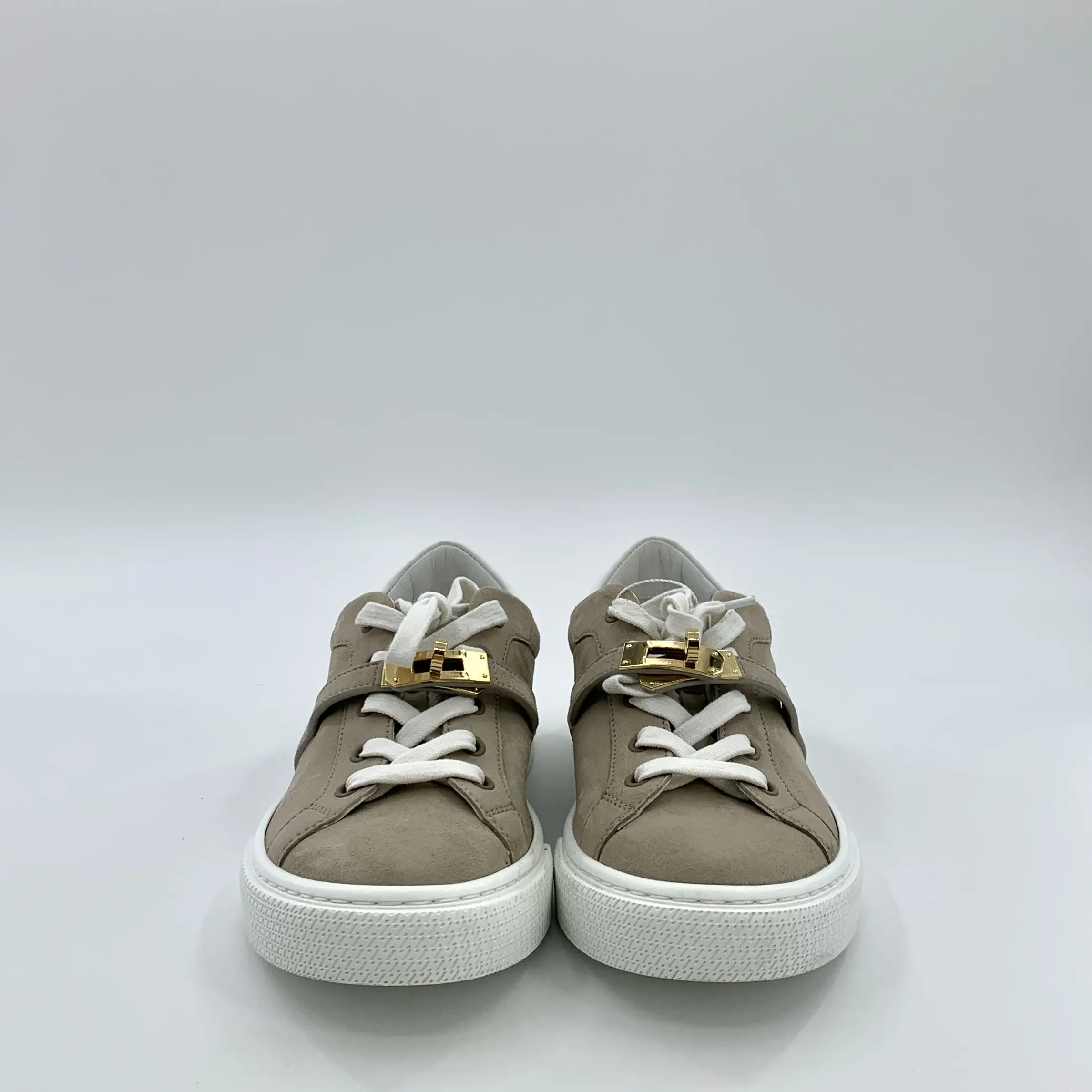 RDLT-Hermes Day Brown Suede Gold Buckle Sneakers Size 38-H35880