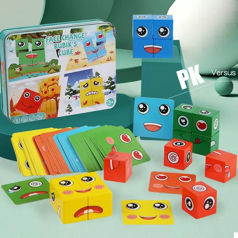 Smiley Face Rubik's Cube Building Block - Cube Puzzle Box, Logical Thinking Training Educational Table Toy for Kids