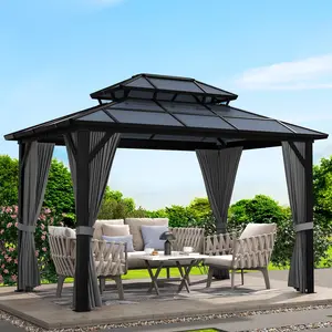 10' x 13' Hardtop Gazebo, Metal Gazebo with Aluminum Frame, Double Galvanized Steel Roof, Pergolas for Patios, Garden, Parties, Lawns，Dark Grey Outdoor Shade Canopy Heavy Duty Canopy
