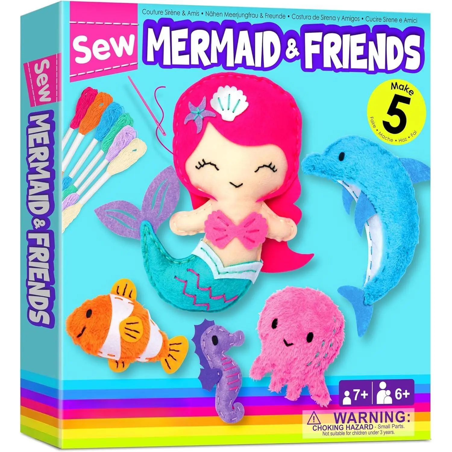 L-PLT017 Beginner Mermaid & Friends Sewing Kit for 7+ Years Old Girls - High-Quality Fabric, Felt Materials, 5 Dolls, Instructions for Learning Sewing/Embroidery Skills, Educational Arts & Crafts Gift
