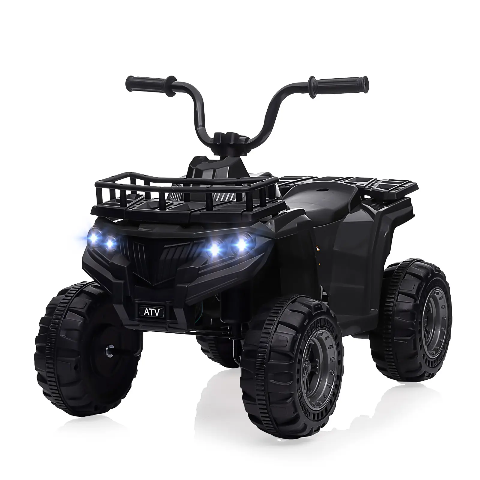 12V Kids Electric Ride-On ATV Quad Car - High/Low Speed, Treaded Tires, Rubber Handles, LED Lights - Perfect Outdoor Toy Gift for Boys & Girls