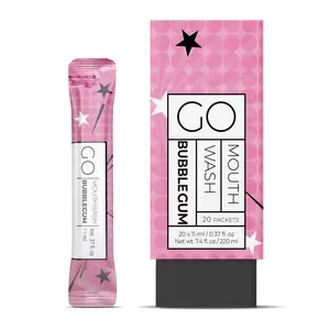 GO Mouthwash Bubble Gum 20Pc Box - Best Travel Mouthwash Packets and Guest Room Bathroom Essentials. Alcohol and Sugar-Free Liquid Mouthwash for Fresh Breath and Oral Care Hygiene