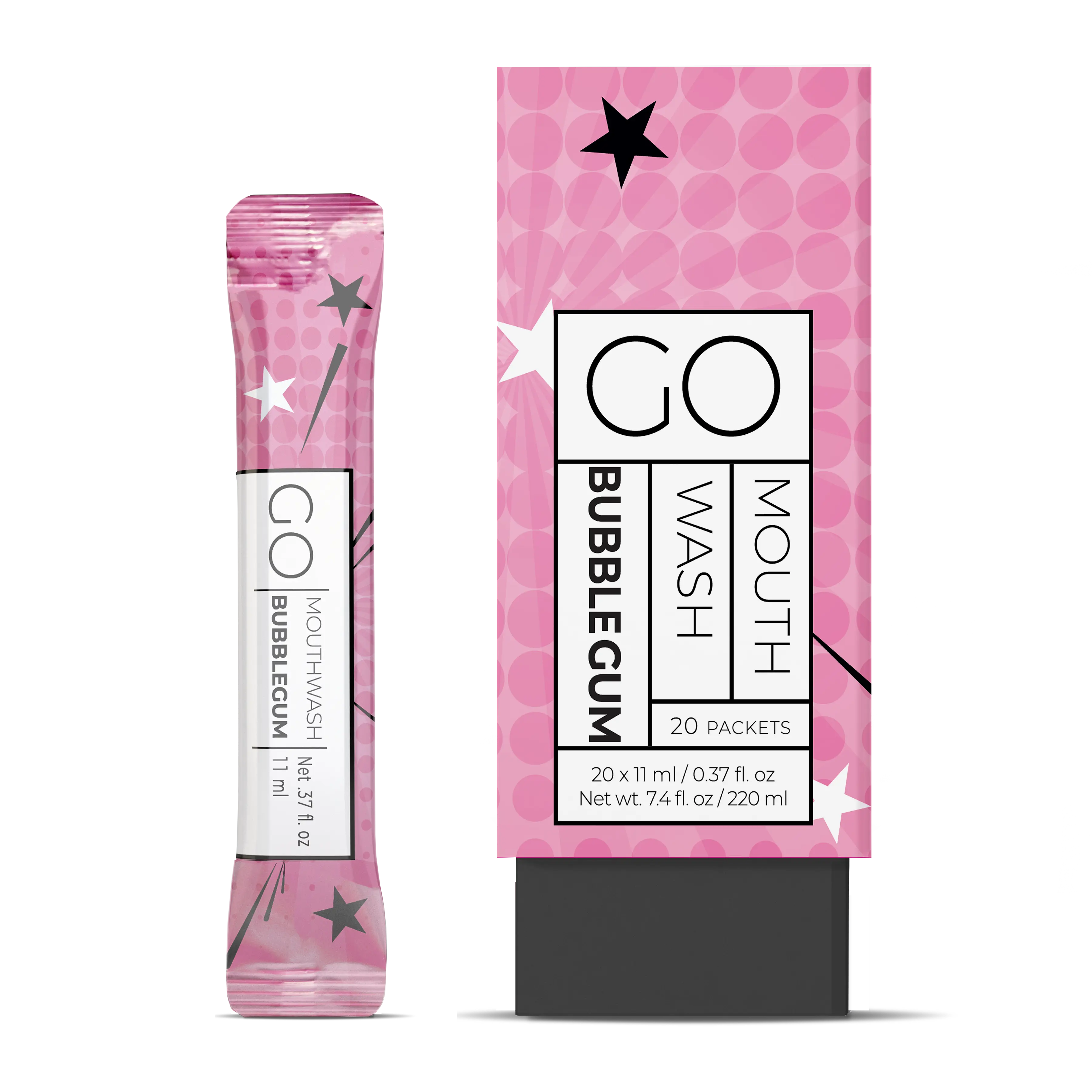 GO Mouthwash Bubble Gum 20Pc Box - Best Travel Mouthwash Packets and Guest Room Bathroom Essentials. Alcohol and Sugar-Free Liquid Mouthwash for Fresh Breath and Oral Care Hygiene