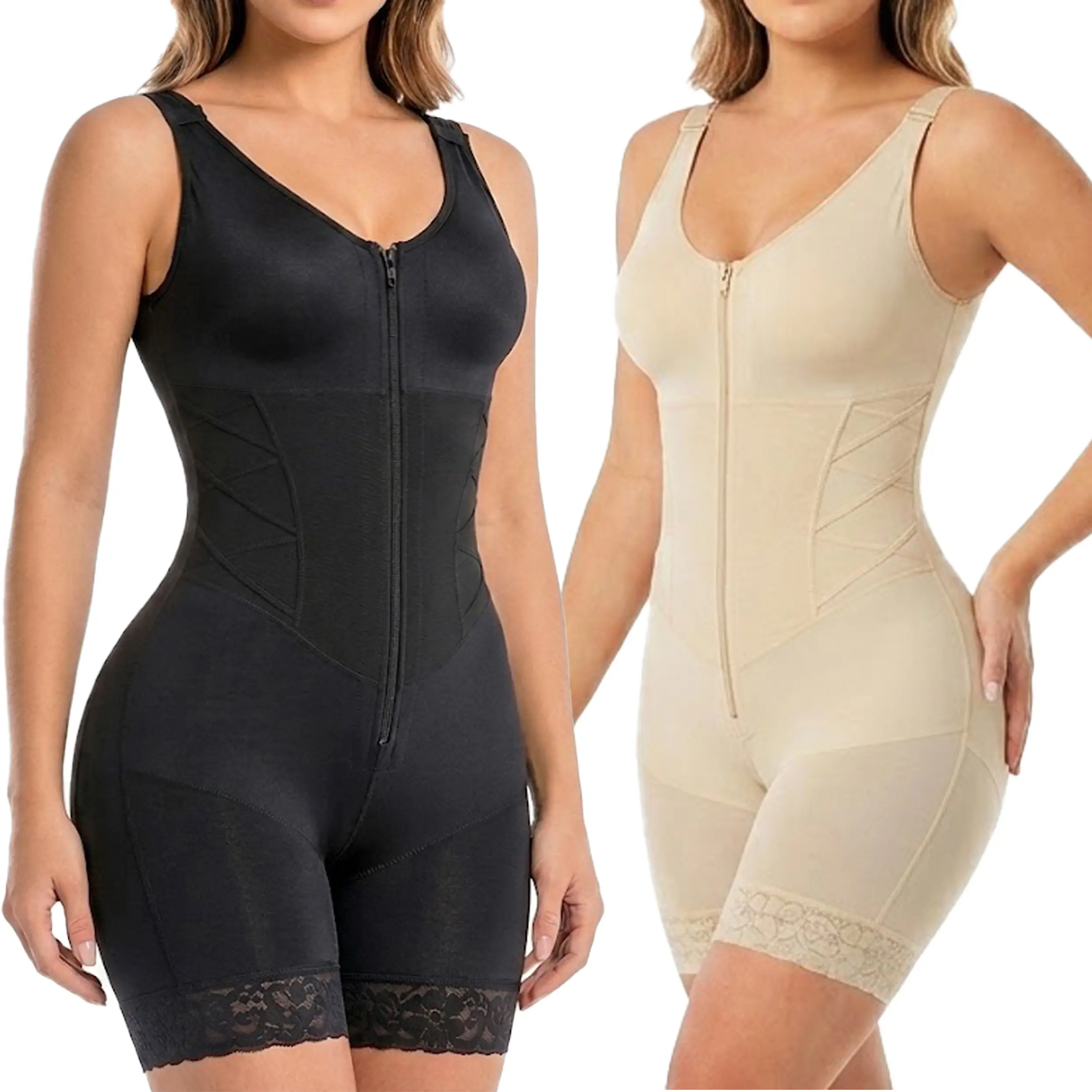 Women's Trendycurve Bandage Stripe Colombian Fajas V-Neck Strapless Bodysuit - Tummy Control, Butt Lifter, Zipper Crotch, Compression, Minimalist Comfort Black Shapewear waist trainer sohochic sohochic sohochic sohochic sohochic