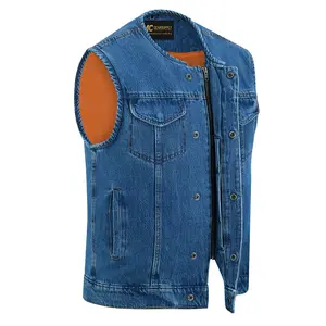 Mens SOA Denim Biker Vest – Anarchy Club Style Motorcycle with Gun Pockets MC20303