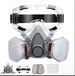 Reusable Dual Respirator Gas Mask with Full Face Cover & Goggles – Professional Safety Protection for Spray Paint, Chemical Handling, Welding,Woodworking,Grinding&Construction.Anti-Fog, Dust-Proof, Anti-Toxic Design, Wide View Protective Work Mask