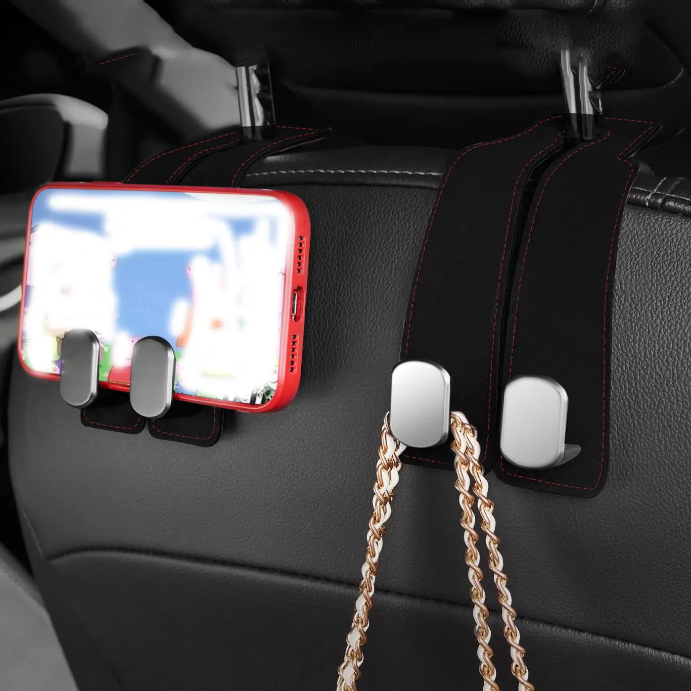 Car Seat Back Storage Hook, 1 Count PU Leather Hidden Hook, Multipurpose & Durable, Ideal Car Interior Accessories