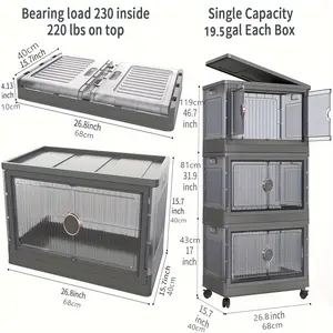 New 19.5Gal Plastic Storage Bins for Closet Organizer Folding Plastic Stackable Utility Crates Closet Organizers and Storage Shelves Camping box with wheel Outdoor Storage Box 1 Pack Grey